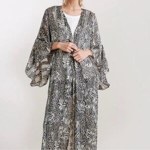 UMGEE DYNASTY ANIMAL PRINT Zebra Flowy Duster Long Sheer KIMONO Boho Small